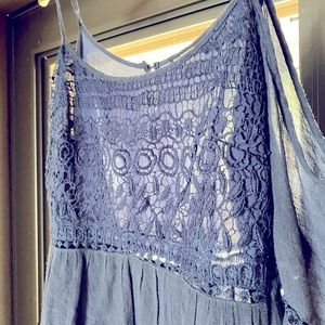 Tunic, navy blue, Vivid Importers of NV, small , crochet detail, lined